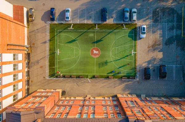 Kaunas Lithuania 2020 Aerial View Soccer Field Backyard Kaunas Sun — Stock Photo, Image