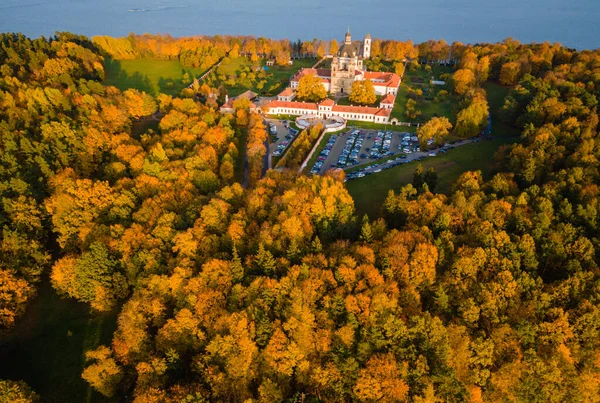 Flygfoto Över Solnedgång Vid Pazaislis Kloster Kaunas Litauen Hösten Med — Stockfoto