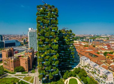 Bosco Verticale 'nin hava fotoğrafı, Milano Dikey Orman, Porta Nuova bölgesi