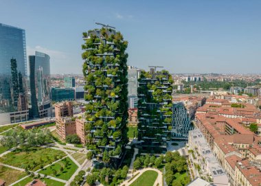 Bosco Verticale 'nin hava fotoğrafı, Milano Dikey Orman, Porta Nuova bölgesi