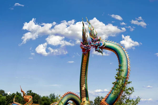 2021年6月21日タイ ウドン タニー 2021年6月21日タイ ウドン タニー県ペン郡バンドン スワンにあるプラ カイの大きな蛇として描かれたツインスタッコは ナキンを知りました — ストック写真