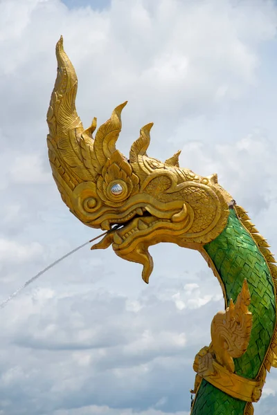 Twin Green Naga Statua Rzece Mekong Wat Lamduan Temple Nong — Zdjęcie stockowe