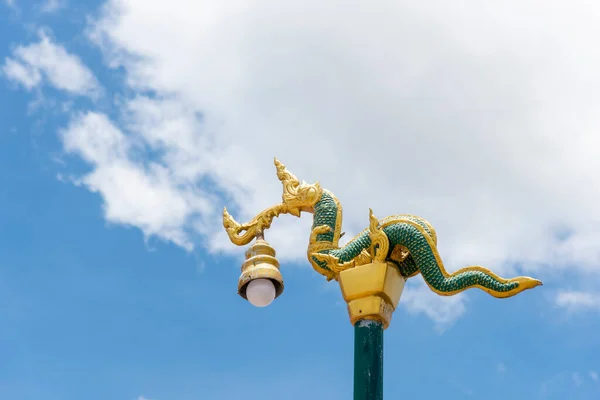 Twin Green Naga Standbeeld Bij Mekong Rivier Wat Lamduan Tempel — Stockfoto