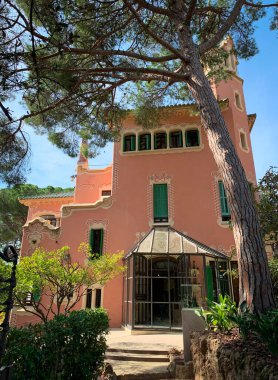 Casa Museu Gaud 'da. Park Gell 'deki Antoni Gaudi Müzesi. Barselona, İspanya. 