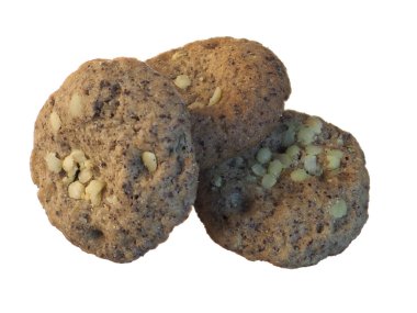 Kenevir un kurabiyelerini kenevir ve susam tohumlarıyla yakın plan beyaz zemin üzerinde izole