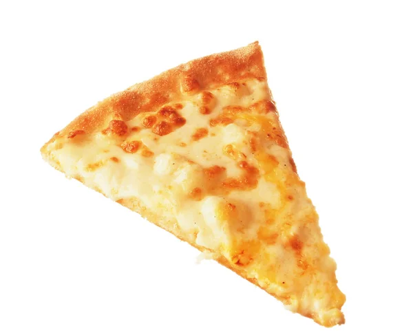 Close-up triangular slice of pizza isolated on white background. — 图库照片