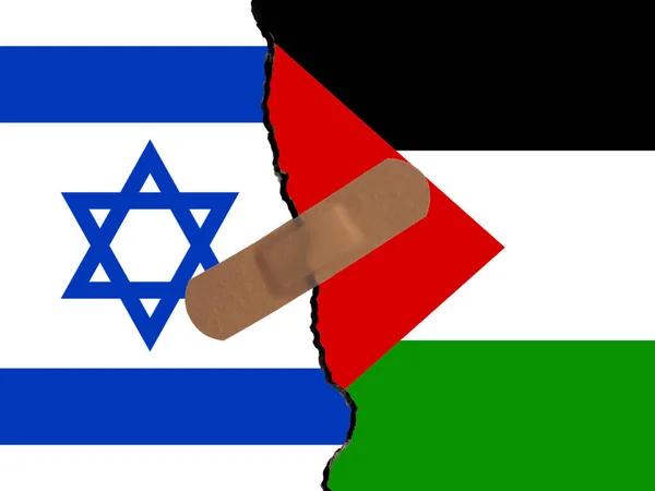 Az Izrael és Palesztina közötti kapcsolatok helyreállítása. Egy vakolat, ami összeköti a kapcsolatok repedését.. — Stock Fotó