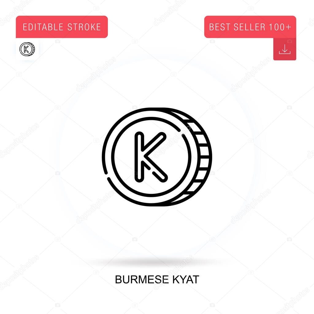 Burmese kyat flat vector icon. Vector isolated concept metaphor illustrations.