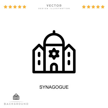 Sinagog ikonu. Dijital bozulma koleksiyonundan basit bir element. Şablonlar, bilgi grafikleri ve daha fazlası için çizgi sinagogu simgesi