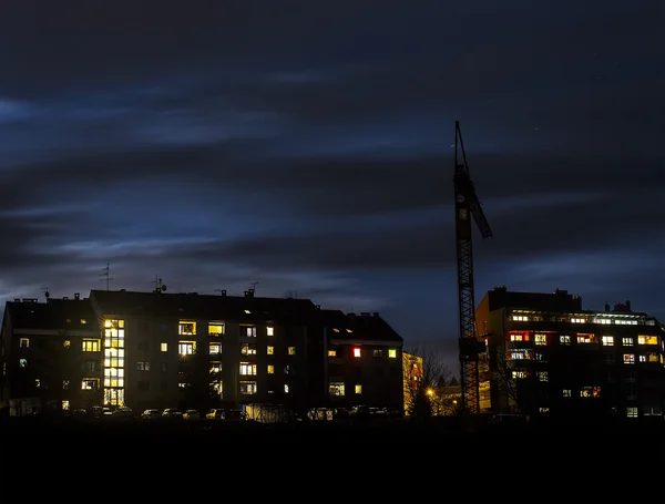 Small skyscrapers at night — Stock Photo, Image