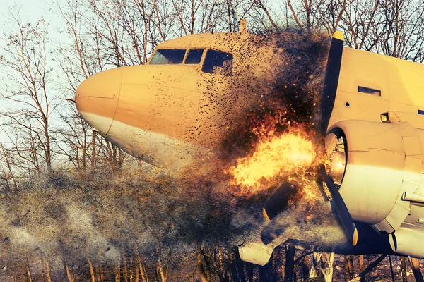 Old airplane on fire — Stock Photo, Image