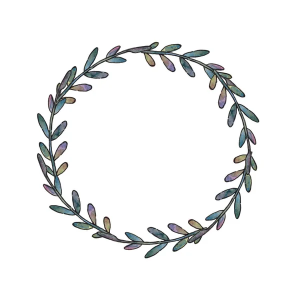 Ein Kranzrahmen mit Zweigen auf weißem Grund. Ein Rahmen mit Platz für Text. — Stockfoto