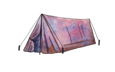 Beyaz arka planda izole edilmiş turist kampı çadırı.. 