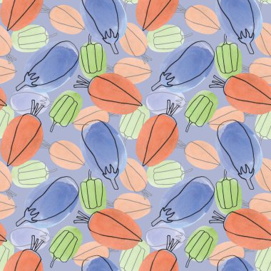 Açık mavi arka planda sebzeli pürüzsüz desen. 