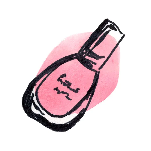 Verniz de prego em uma mancha rosa aquarela. — Fotografia de Stock