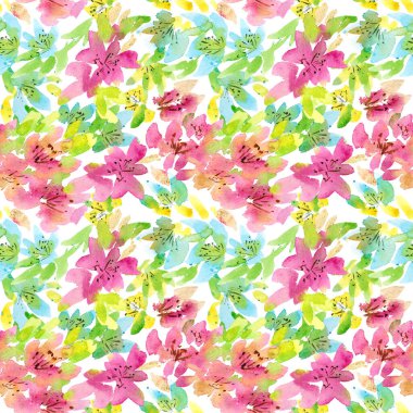 Beyaz arkaplanda pembe soyut çiçeklerin kusursuz kare deseni. 