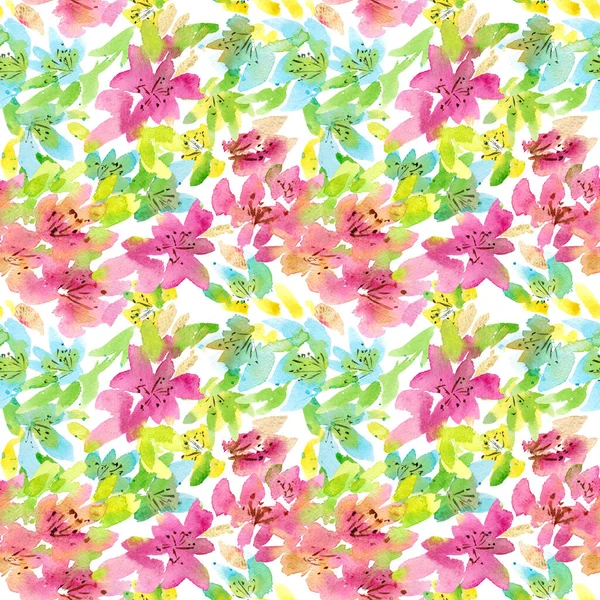 Seamless square pattern of pink abstract flowers on a white background. — Stock Photo, Image