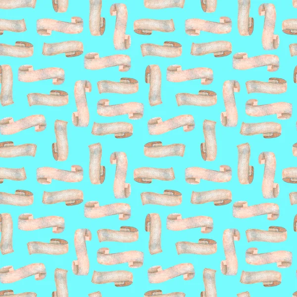 Ett sömlöst mönster med pappersband på en blå bakgrund. — Stockfoto