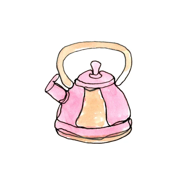 Pink teapot. Single line. — 스톡 사진