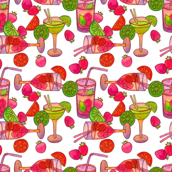 Seamless pattern with cocktails. Classic tropical cocktails. — Stock Photo, Image