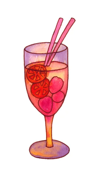 Cocktail in een glas. Gemengde frisdrank met stro en bessen. — Stockfoto