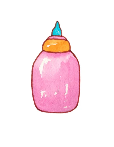 Rózsaszín üveg újszülötteknek. Baba palack, elszigetelt fehér alapon. — Stock Fotó