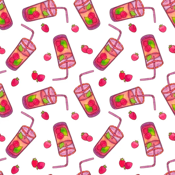 Płynny wzór z koktajlami z jagodami. — Zdjęcie stockowe