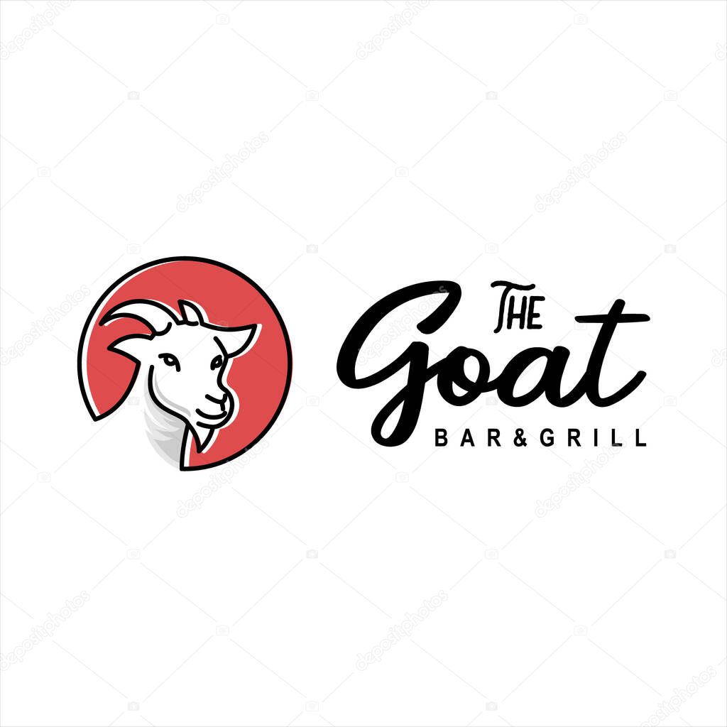 Goat logo animal face cartoon vector fun style for food and barbecue bar design template idea
