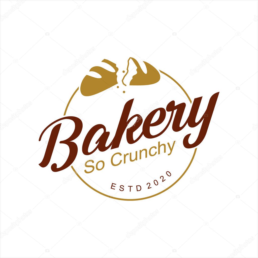 Simple crunchy bakery logo badge template. organic bread shop vector and label design inspiration