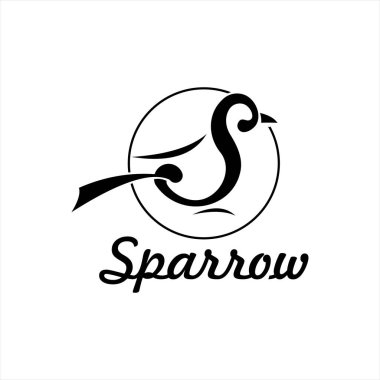 Sparrow logo tipografisi ilk tasarım şablonu. Hayvan ya da kuş vektörü ilk harf oyuncu monogram ilhamı