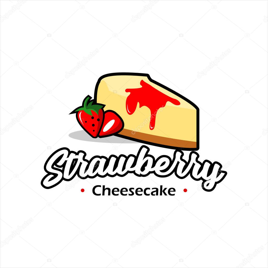 Modern cartoon strawberry cheesecake pastry vector best for bakery and food logo design template