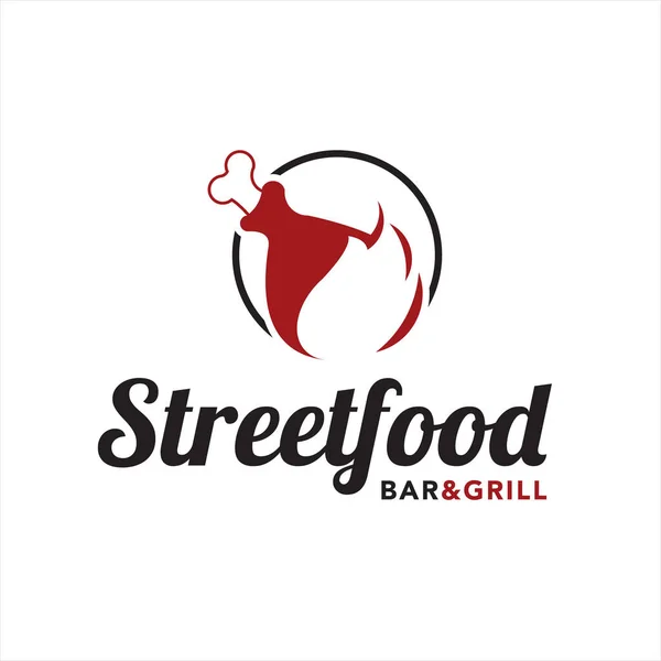 Logo Grilla Prosty Pieczone Mięso Bar Projekt Szablon Wektor Etykiety — Wektor stockowy