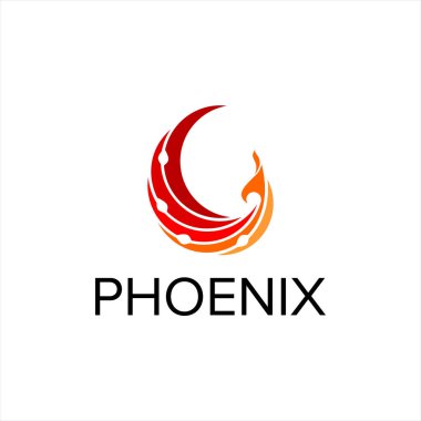 Phoenix logosu tasarım şablonu veya endüstri ikonu için basit, uçan kuş canlı turuncu vektör rengi