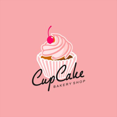 Kek Logosu Modern Pembe Fırın Şablonu. Pastacılık Simgesi Tasarım İlhamı. Tatlı Yiyecek Vektörü Etiketi Fikri