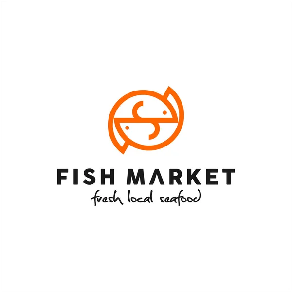 Fish Logo Design Seafood Market Vector Modern Line Art Graphic — Stock Vector