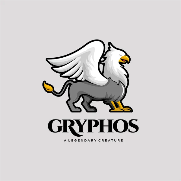 Griffin Logo Design Legendary Creature Vector Heráldico Cartoon Animal Illustration — Vetor de Stock