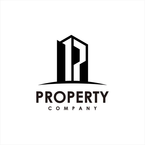 Property Logo Design Building Tower Vector Fastighetsindustri Grafisk Mall — Stock vektor