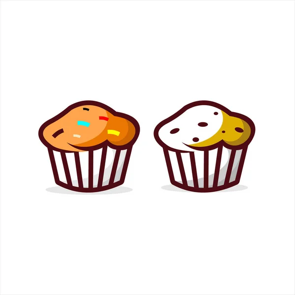 Muffin Pastel Logo Divertido Vector Moderno Dibujos Animados Clip Panadería — Archivo Imágenes Vectoriales