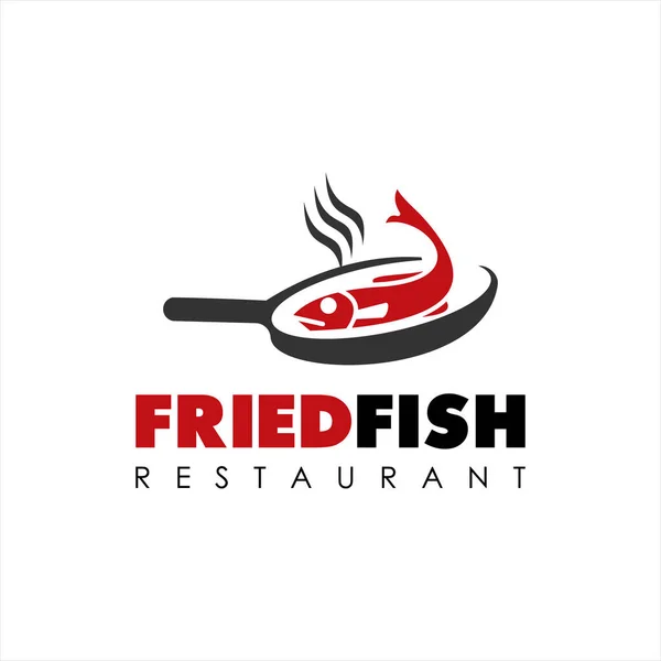 Food Logo Fried Fish Frypan Vector Restaurant Street Food Graphic — Stock Vector