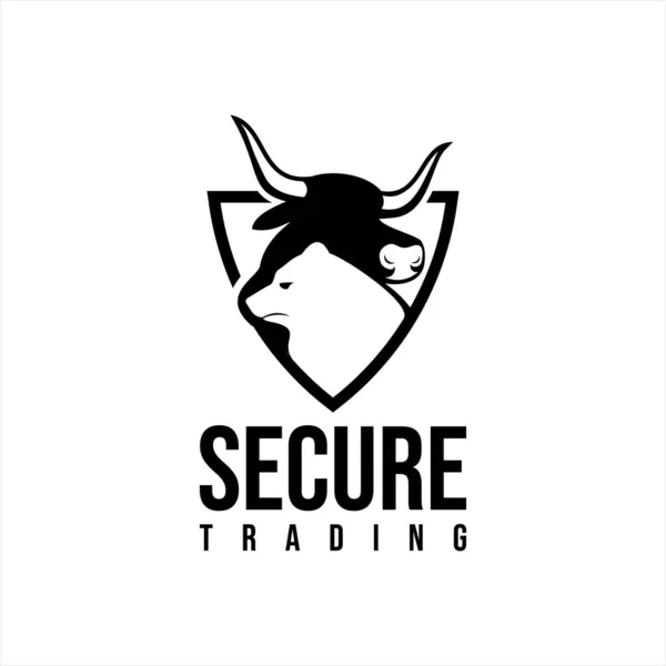 Bear Bull Trading Logo Template Modern Animal Vector Silhouette Shield — Stock vektor