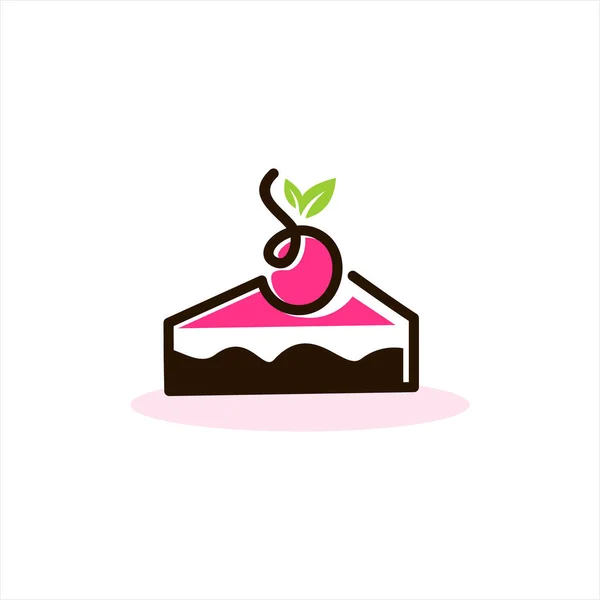 Cherry Cakes Εικονίδιο Χαριτωμένο Cartoon Φέτα Αρτοποιείο Επίπεδο Χρώμα Γραφικές — Διανυσματικό Αρχείο
