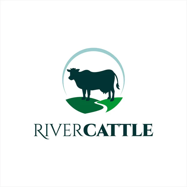 Simple Vaca Logotipo Animal Vector Silueta Ganado Río — Archivo Imágenes Vectoriales