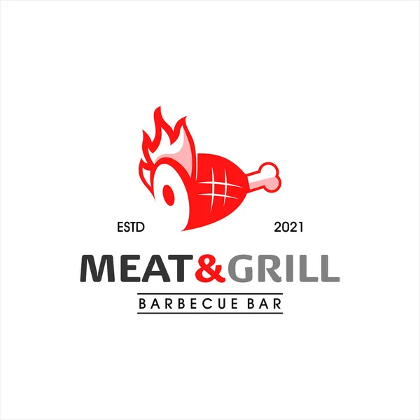 Grill Logo Design Grill Smoke Meat Smaczne Jedzenie — Wektor stockowy