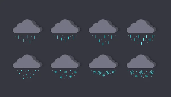 Облачные Иконки Темно Серые Облака Облака Дождя Снежные Облака Облака — стоковый вектор