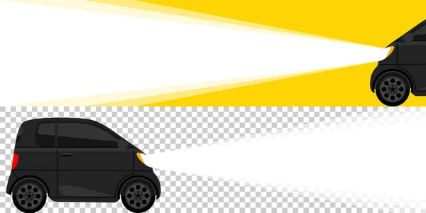 Concept banner. Banner car light. Banner for advertising, car light on yellow and transparent background. Vector illustration