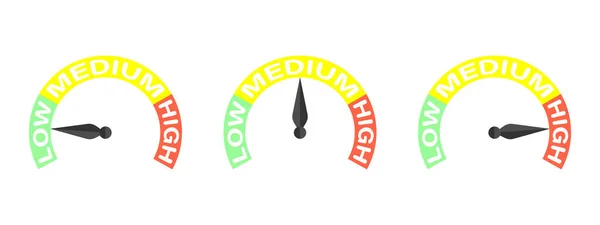 Derecelendirme metresi. Orta seviye düşük orta boy. Hız göstergesi seti. Barometre simgesi. Enstrüman konseptini ölçüyorum. Vektör illüstrasyonu