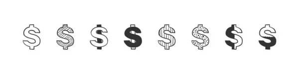 Ikony Dolara Ustawione Doodle Dolar Ręcznie Rysowane Ikony Dolara Izolowane — Wektor stockowy