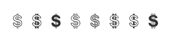 Ikony Dolara Doodle Dolar Ręcznie Rysowane Ikony Dolara Izolowane Białym — Wektor stockowy