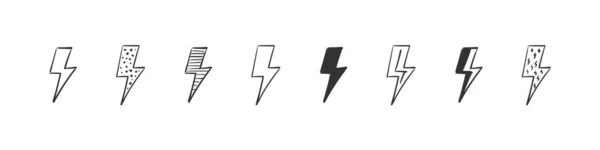 Lightning Icons Doodle Lightning Hand Drawn Icon Lightning Isolated White — Stock Vector