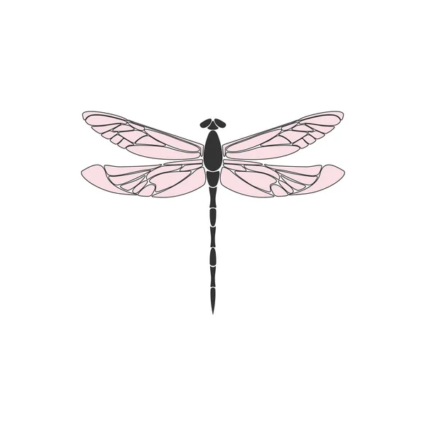 Dragonfly Libellule Noire Avec Des Ailes Roses Sur Fond Blanc — Image vectorielle